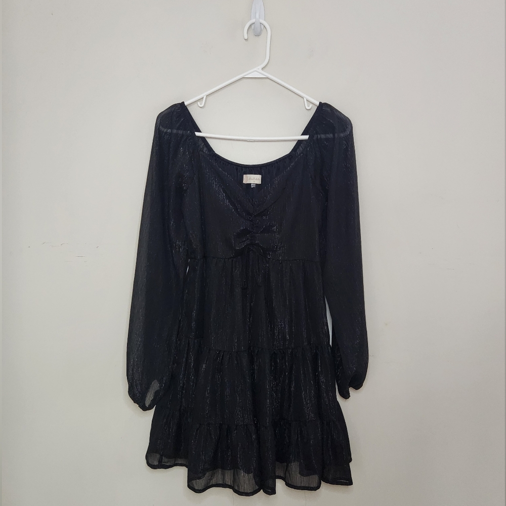 Women's Altar'd State Black Metallic Long Sleeve Dress Sz Small